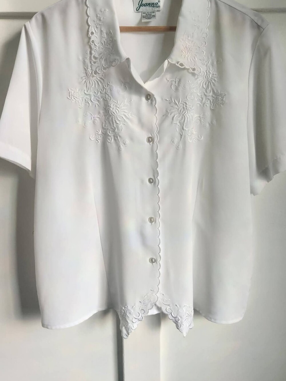 Vintage Joanna White Embroidered Button Front Blouse | Size Large
